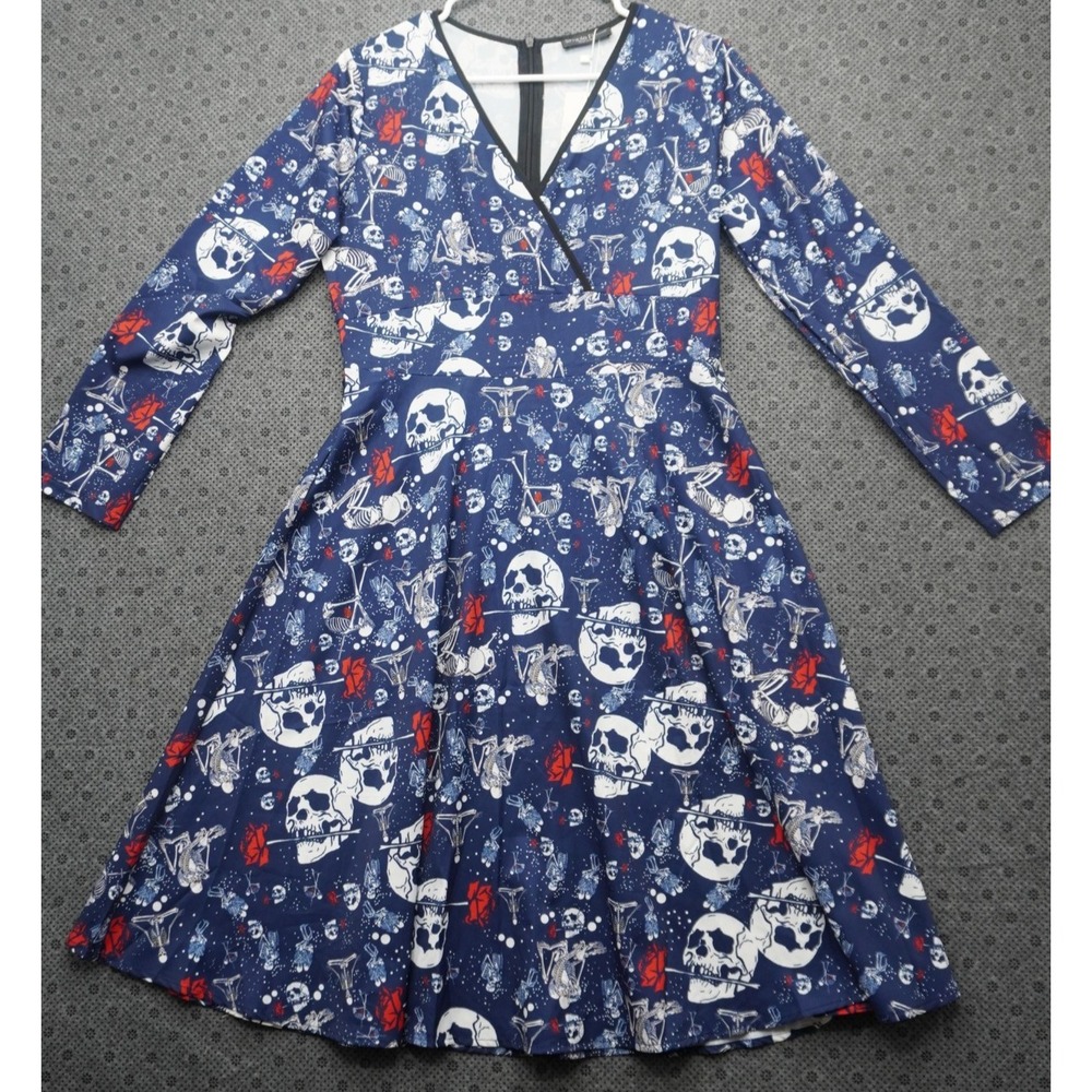 NEW Simple Flavor Skeleton Print Wrap Dress - Womens Size L Midi Halloween Slay!